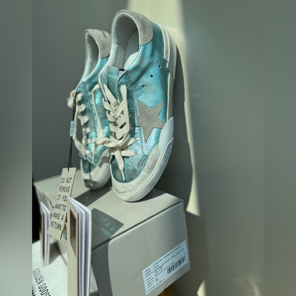 NWT Golden Goose Superstar Vintage Laminated Sneaker, Mint/teal, Size 39 (US 9) - Picture 13 of 17